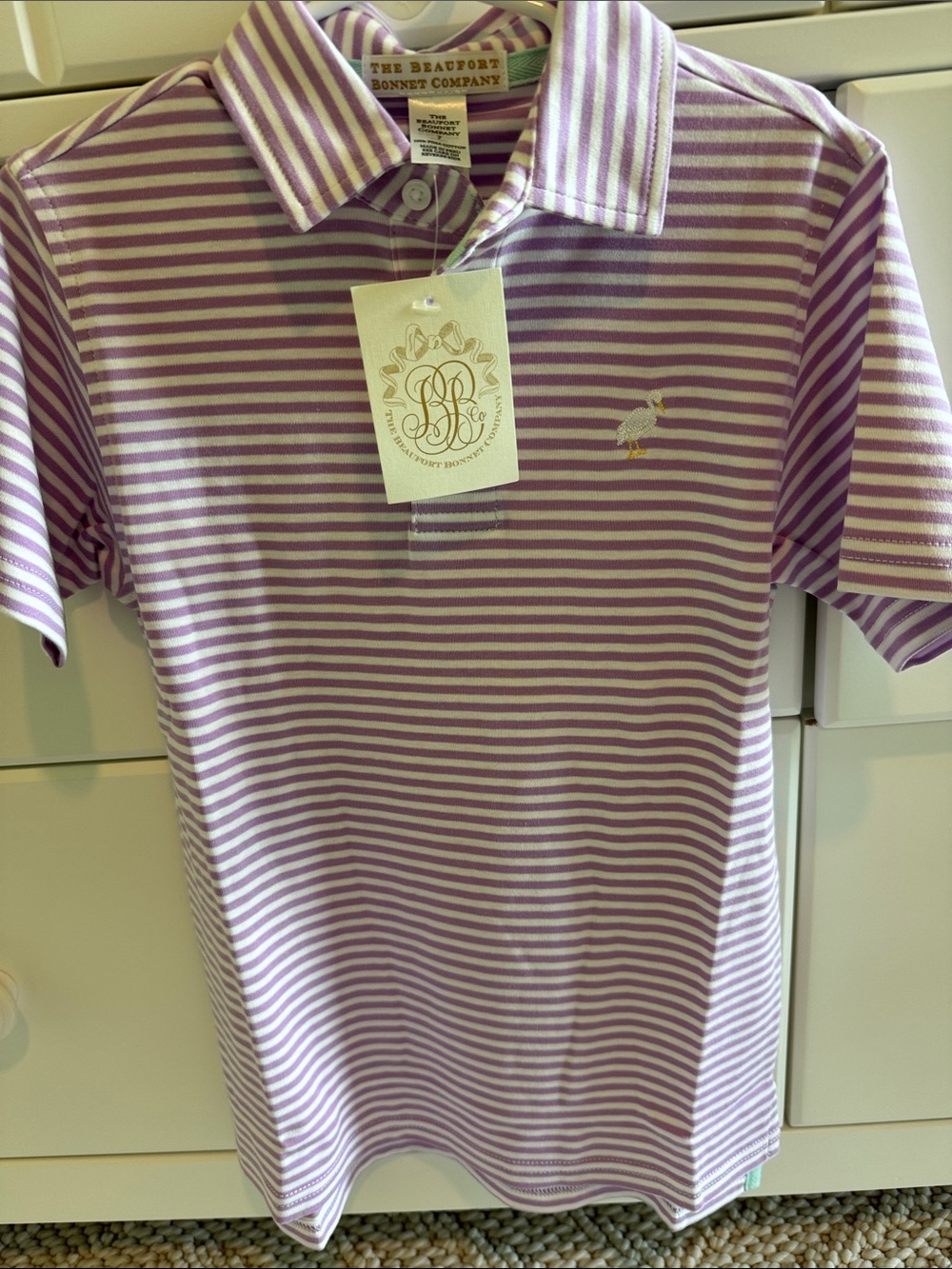 The Beaufort Bonnet Company boys Lavender Striped Polo Shirt